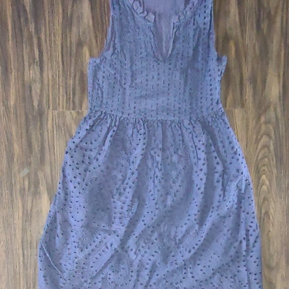 SUNDANCE 100% Cotton Navy Blue Eyelet Sleeveless Dress (SIZE PS) - Picture 3 of 8